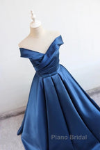 V Neck Off The Shoulder Long Satin Formal Prom Dresses Ball Gowns