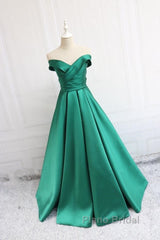 V Neck Off The Shoulder Long Satin Formal Prom Dresses Ball Gowns