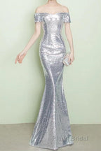 V-Neck Off The Shoulder Long Sequin Mermaid Bridesmaid Dresses