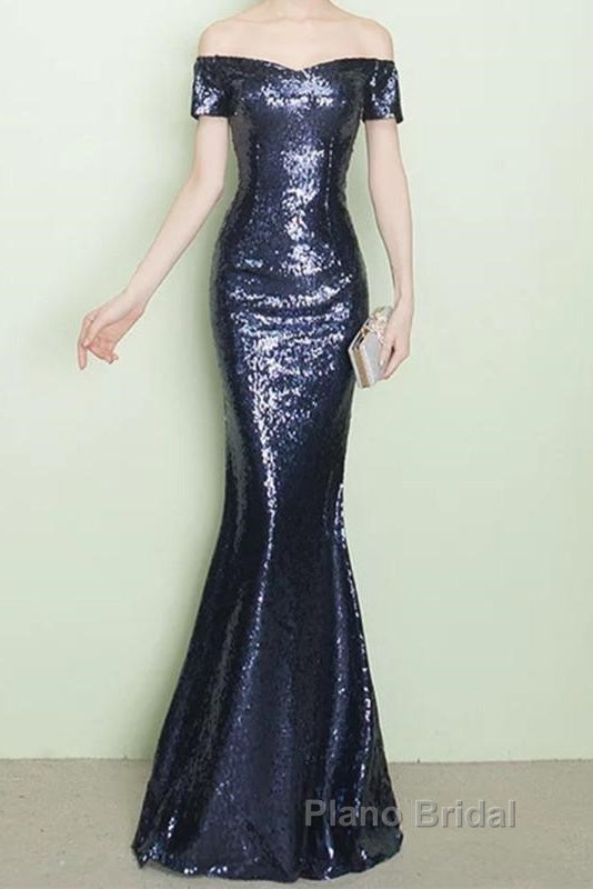 V-Neck Off The Shoulder Long Sequin Mermaid Bridesmaid Dresses