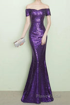 V-Neck Off The Shoulder Long Sequin Mermaid Bridesmaid Dresses