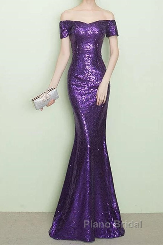 V-Neck Off The Shoulder Long Sequin Mermaid Bridesmaid Dresses