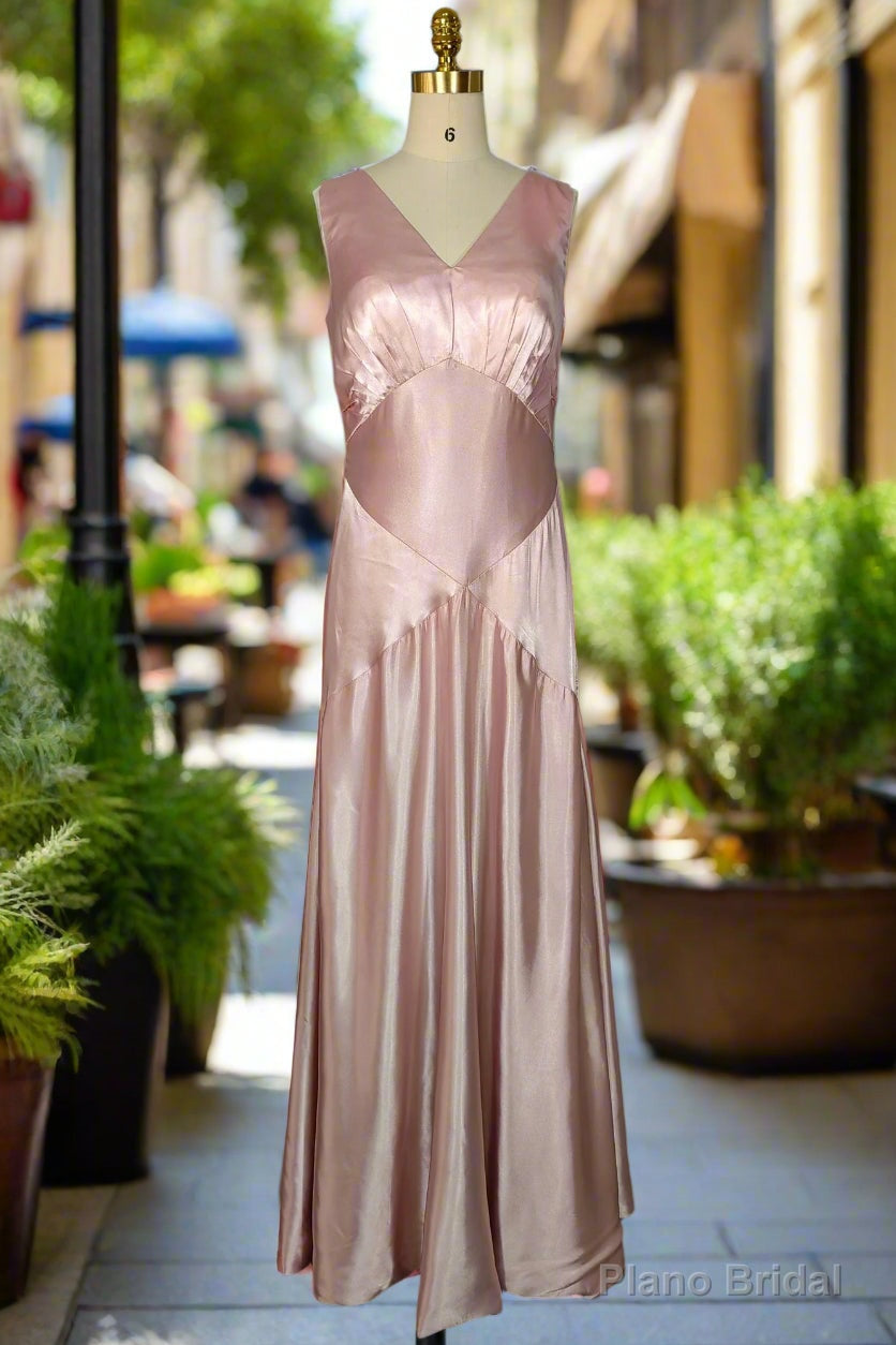 V-Neck Pink Tie Back Mermaid Bridesmaid Dresses A Line Open Back Stretch Satin Floor Length Fromal Dresses Main image