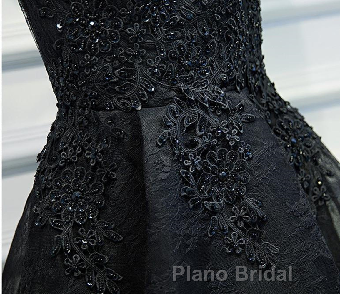 V Neck Short Black Lace Formal Prom Dresses, Black Lace Homecoming Dresses, Short Black Formal Evening Dresses