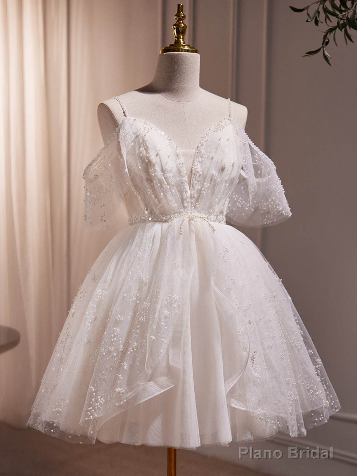 V Neck Short Champagne Beaded Prom Dresses, Short Champagne Beaded Formal Homecoming Dresses