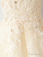 V Neck Short Champagne Lace Prom Dresses, Short Champagne Lace Formal Homecoming Dresses