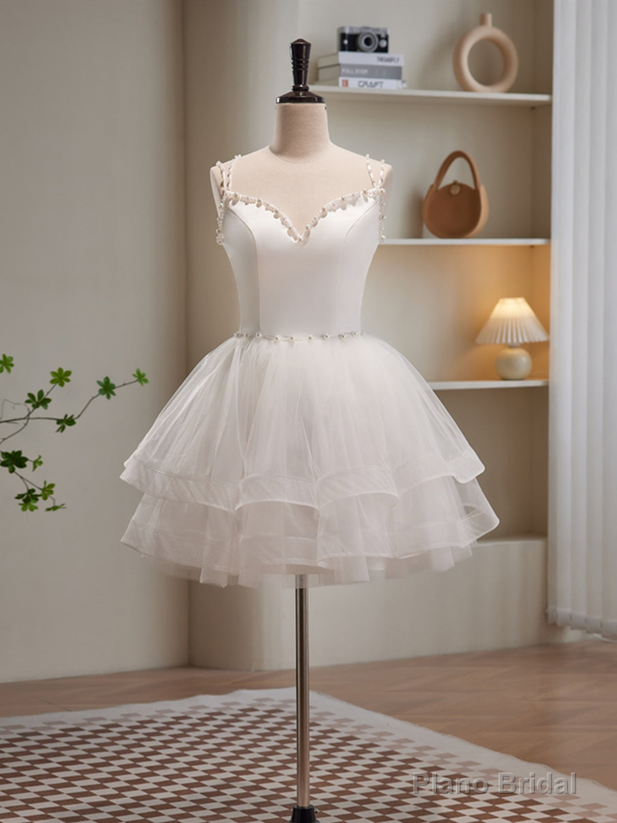 V Neck Short Ivory Layered Prom Dresses, Short Ivory Graduation Homecoming Dresses Main image