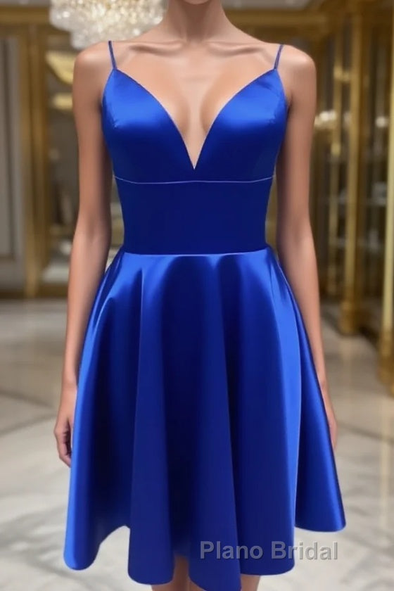 V Neck Short Royal Blue Formal Prom Dresses, Short Royal Blue Formal Homecoming Dresses