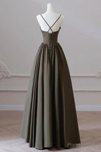 V-neck Spaghetti Strap Floor Length Prom Dress A-Line Backless Evening Party Dress