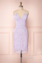 V-Neck Spaghetti Straps Lace Short Bridesmaids Dresses