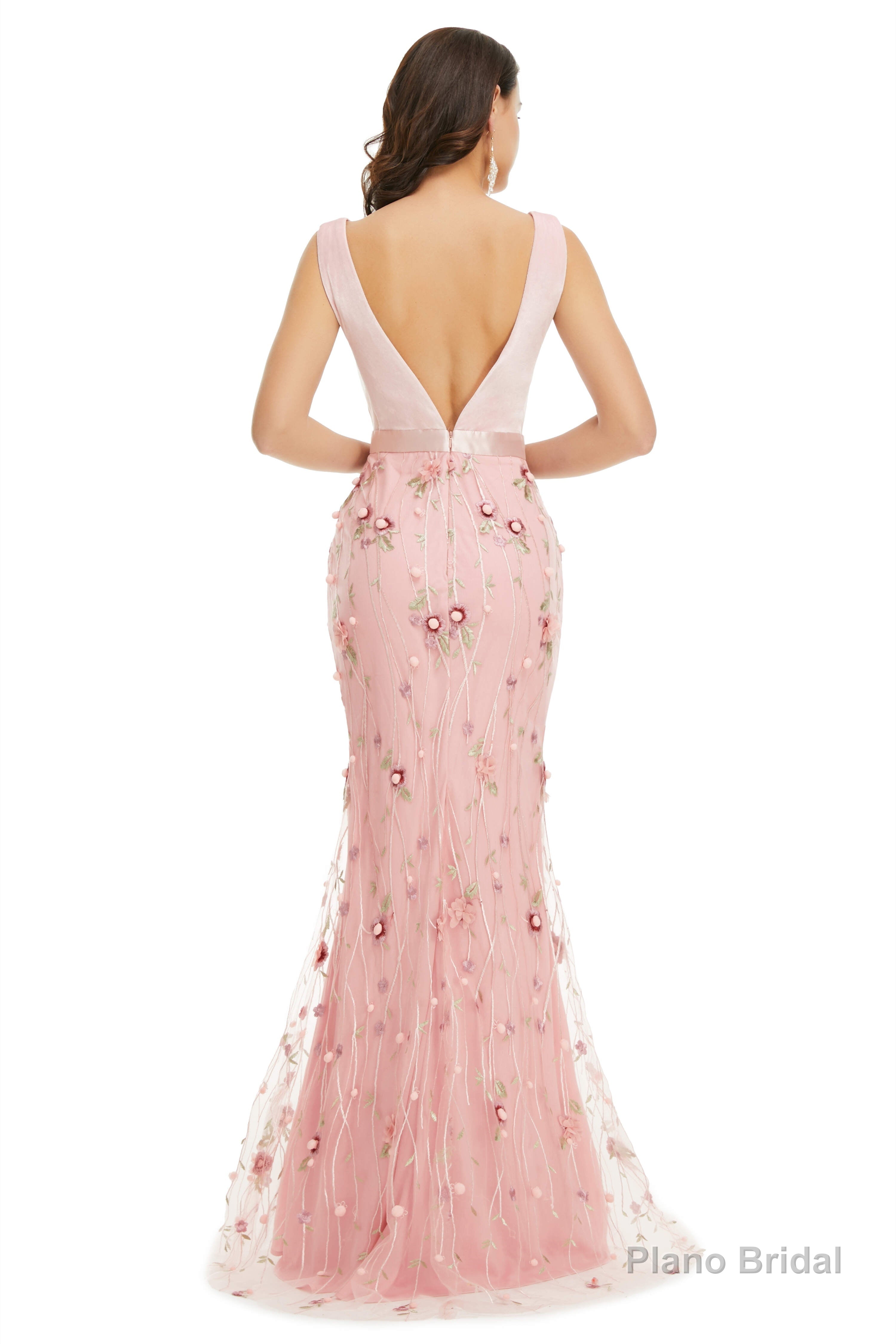 Velvet Mermaid Prom Dresses Lace 3D Flowers