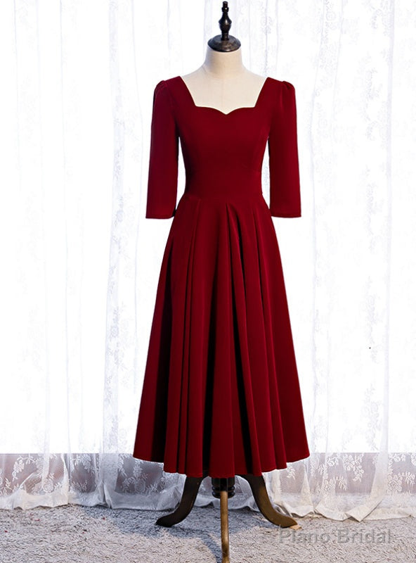 Velvet Short Sleeve Square Tea Length Prom Dress Main image