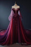 Vintage A Line Off The Shoulder Tulle Burgundy Formal Prom Dresses