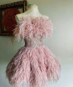Vintage A Line Pink Homecoming Dresses Feather 18Th Birthday Outfits