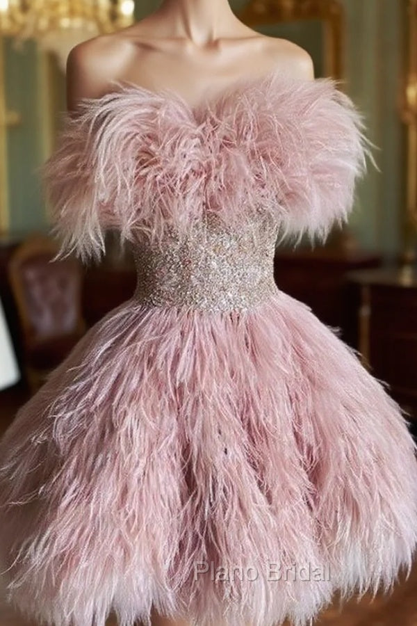 Vintage A Line Pink Homecoming Dresses Feather 18Th Birthday Outfits Main image