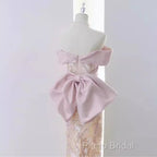 Vintage A Line Strapless Party Dresses Pink Formal Prom Dresses