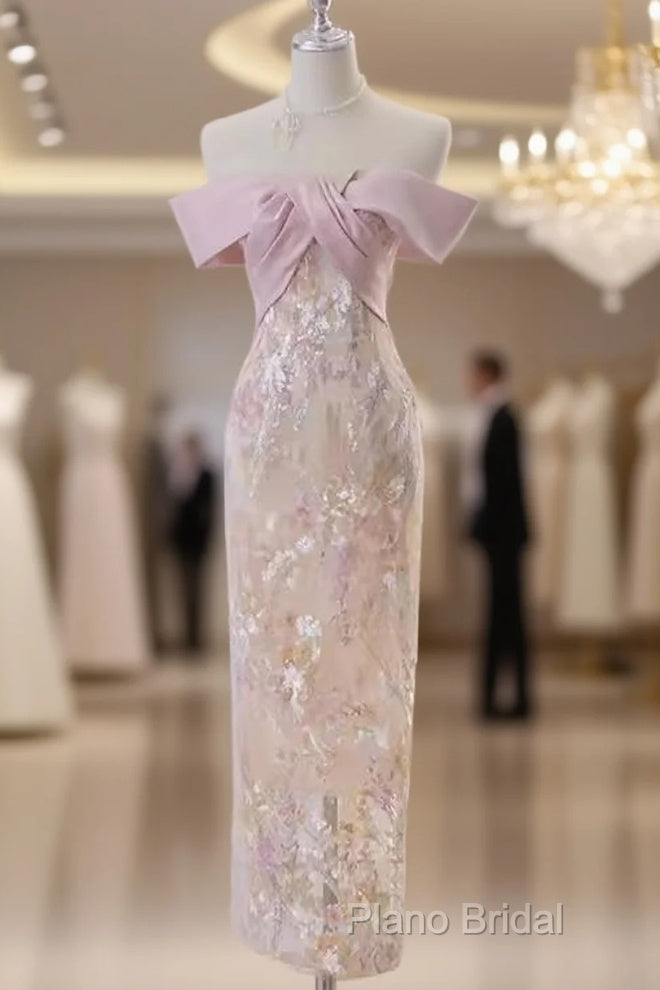 Vintage A Line Strapless Party Dresses Pink Formal Prom Dresses Main image