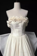 Vintage A Line Strapless Satin White Long Wedding Dresses Brides Dresses