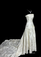 Vintage A Line Strapless White Lace Formal Prom Gown Fairy Formal Prom Dresses