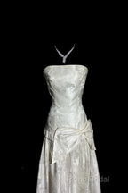 Vintage A Line Strapless White Lace Formal Prom Gown Fairy Formal Prom Dresses