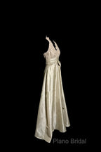 Vintage A Line V Neckline Champagne Lace Formal Prom Gown Fairy Formal Prom Dresses