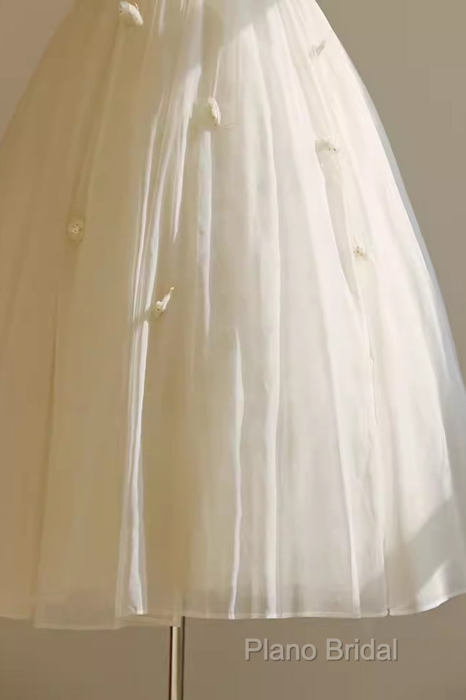 Vintage Ball Gown Bateau White Tea Length Wedding Dresses Brides Dresses