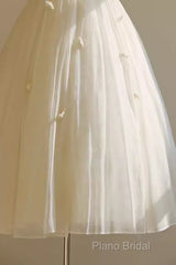 Vintage Ball Gown Bateau White Tea Length Wedding Dresses Brides Dresses