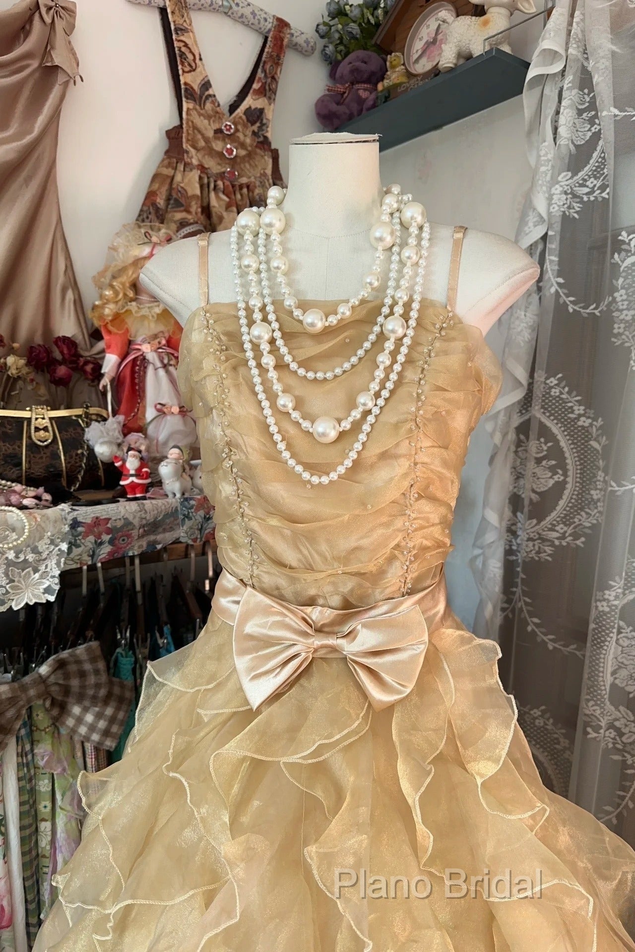 Vintage Ball Gown Spaghetti Straps Sleeveless Long Gold Formal Dresses Formal Prom Dresses Secondary image