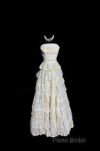 Vintage Ball Gown Strapless White Lace Formal Prom Gown Fairy Formal Prom Dresses