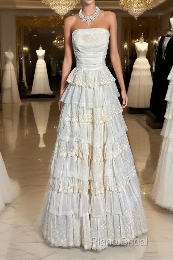 Vintage Ball Gown Strapless White Lace Formal Prom Gown Fairy Formal Prom Dresses Main image