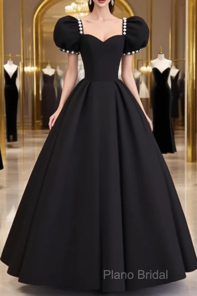 Vintage Ball Gown Sweetheart Satin Black Long Formal Prom Dresses Formal Dresses Main image