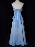 Vintage Blue Satin Spaghetti Straps Gown Elegant Dresses