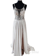 Vintage Boho V Neck Split Wedding Dresses Lace Embroidery
