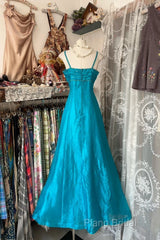 Vintage Fashion A Line Spaghetti Straps Blue Floor Length Formal Dresses Formal Prom Dresses