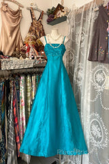 Vintage Fashion A Line Spaghetti Straps Blue Floor Length Formal Dresses Formal Prom Dresses