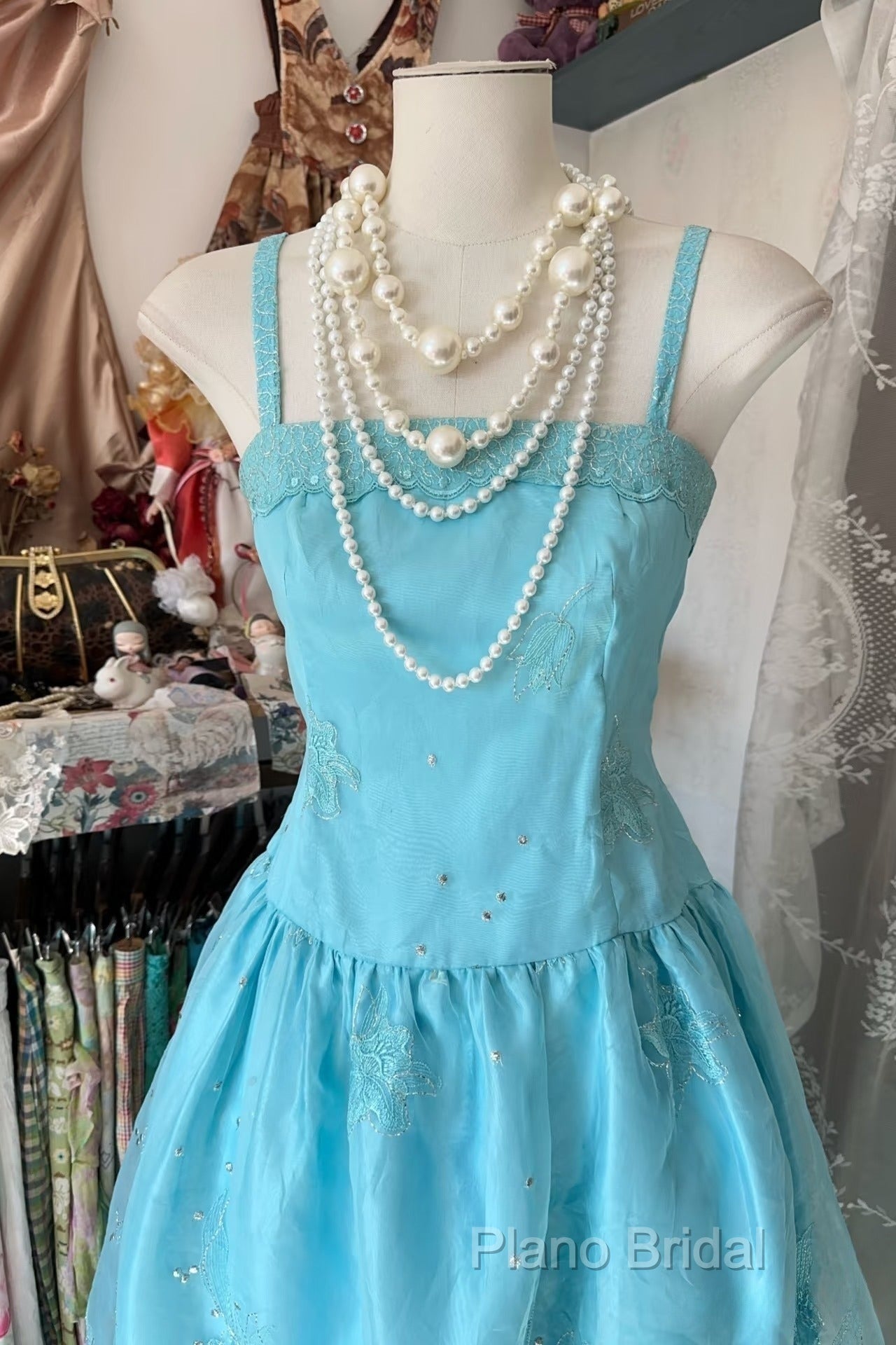 Vintage Fashion A Line Spaghetti Straps Light Blue Floor Length Formal Dresses Formal Prom Dresses Secondary image