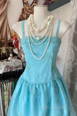 Vintage Fashion A Line Spaghetti Straps Light Blue Floor Length Formal Dresses Formal Prom Dresses