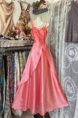 Vintage Fashion A Line Spaghetti Straps Pink Floor Length Formal Dresses Formal Prom Dresses