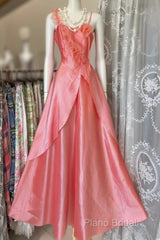 Vintage Fashion A Line Spaghetti Straps Pink Floor Length Formal Dresses Formal Prom Dresses