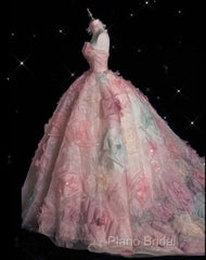 Vintage Fashion Ball Gown Strapless Pink Floral Floor Length Formal Dresses Formal Prom Dresses