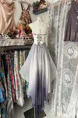 Vintage Fashion High Low Halter Ombre Gray Chiffon Formal Dresses Formal Prom Dresses