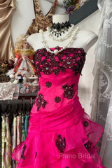 Vintage Fashion Mermaid Strapless Hot Pink Floor Length Formal Dresses Formal Prom Dresses