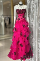 Vintage Fashion Mermaid Strapless Hot Pink Floor Length Formal Dresses Formal Prom Dresses