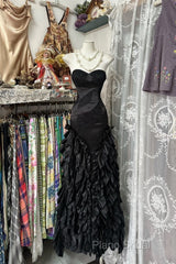 Vintage Fashion Mermaid Sweetheart Black Floor Length Formal Dresses Formal Prom Dresses
