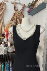 Vintage Fashion Sheath Straps Black Slit Floor Length Formal Dresses Formal Prom Dresses