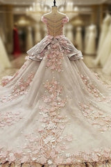 Vintage Floral Lace Flower Wedding Dresses Ball Gowns