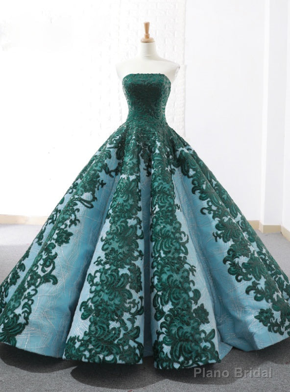Vintage Green Ball Gown Appliques Sequins Strapless Wedding Dress Main image