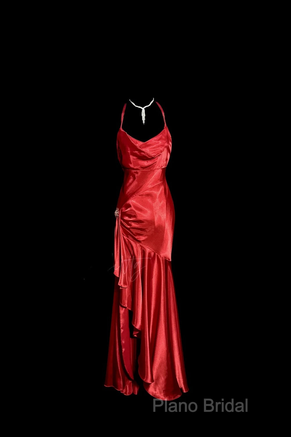 Vintage High Low Halter Satin Red Formal Prom Gown Fairy Long Formal Prom Dresses Secondary image