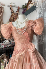 Vintage High Low Short Sleeves Flowers Formal Dresses Formal Prom Dresses