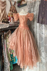 Vintage High Low Short Sleeves Flowers Formal Dresses Formal Prom Dresses